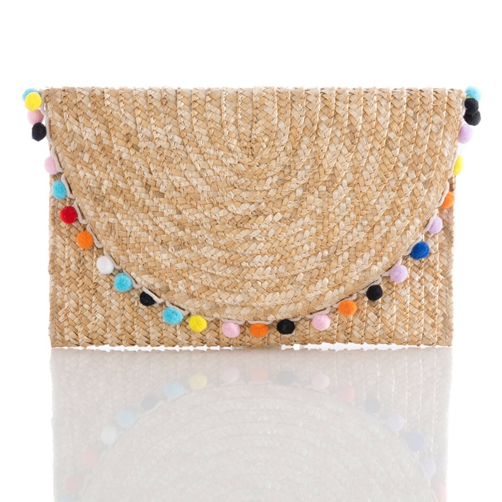 LAST ONE !!!! Pom Pom Raffia Clutch BEST SELLER